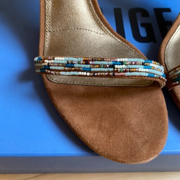 PAIGE New Brown Suede Block Heel Ankle Strap Beads - Picture 5 of 9